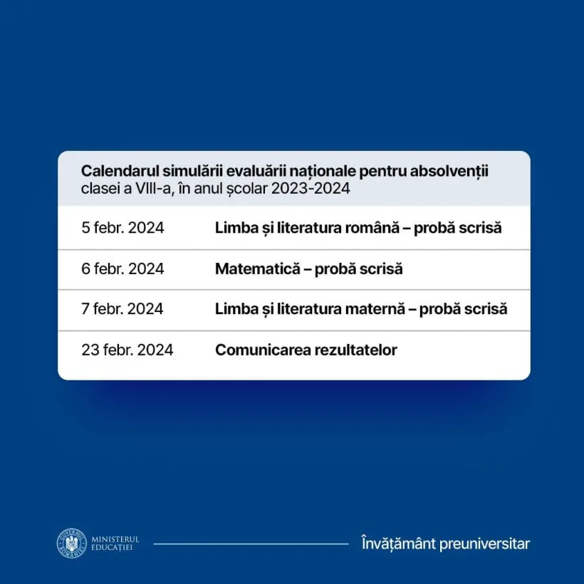Simulările pentru evaluarea națională la clasa a VIII-a încep luni